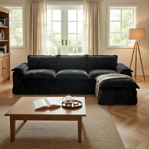Vista 20 de Claiks Sofá modular deshuesado de 123 pulgadas, sofá en forma de L para sala de estar, sofá moderno de asiento profundo de 3 plazas, tela de Gris