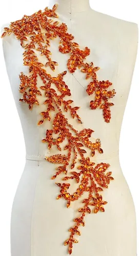 Vista 33 de Parches de lentejuelas brillantes de acrílico hechos a mano en encaje, con cuentas y piedras, para coser, accesorios para vestido de novia (negro)