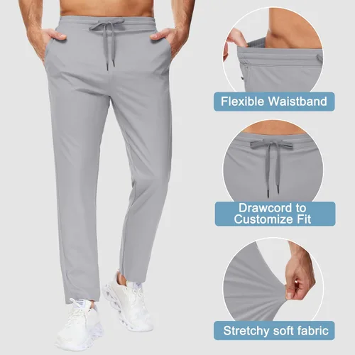 Vista 4 de Pantalones deportivos altos para hombre con entrepierna de 29/34/36 pulgadas con bolsillos con cremallera, pantalones deportivos para correr
