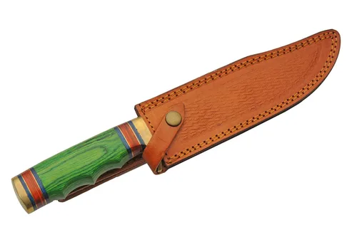 Vista 3 de SZCO Cuchillo de caza de espiga completa de 12.75 pulgadas, cuchillos de desollado verde con hoja de acero inoxidable, mango de madera y funda