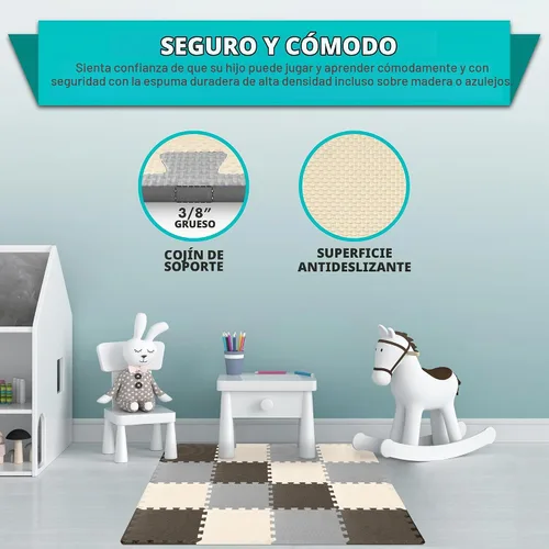Vista 4 de ProSource Alfombra de juego, azulejos de espuma suave para niños, paneles de EVA entrelazados para uso en corral, superficie de desarrollo de gateo