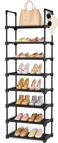 Vista 16 de LANTEFUL - Organizador de zapatos de 5 niveles, 12-15 pares, organizador de botas, estante resistente y estrecho para entrada, armarios con ganchos