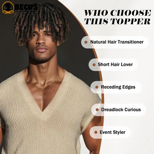 Vista 4 de BECUS Peluca de pelo marrón con rastas para hombres y mujeres negros, peluca corta trenzada sintética para uso diario, fiesta de cosplay (marrón)