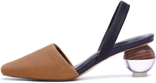 Vista 13 de Fericzot Mule Shoes Sandalias esféricas de tacón transparente Zapatillas de punta cuadrada Slip On Bombas Slingback Zapatos de vestir de boda