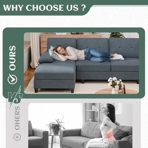 Vista 6 de Vongrasig Camillas seccionales para sala de estar, sofá en forma de U con diván, sofá modular grande de 4 asientos moderno para sala de estar, Gris