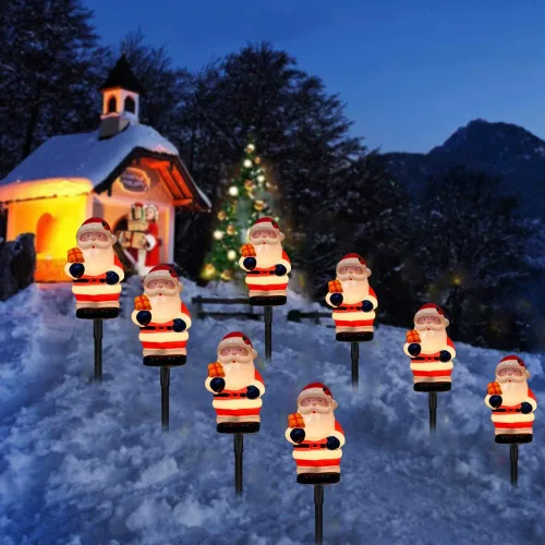 Vista 7 de Decoraciones de Navidad para exteriores, luces de estaca de Papá Noel de 7 pies con 4 bombillas C7, estaca, conectables, impermeables, marcadores