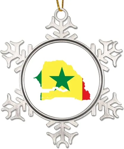 Vista 9 de Bandera de Gambia, adornos de Navidad para niños, bandera nacional de Gambia, silueta de árbol de Navidad, adornos de copo de nieve de metal