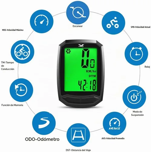 Vista 2 de Velocímetro de bicicleta impermeable e inalámbrico para bicicleta de pista, computadora para bicicleta, odómetro con pantalla LCD y múltiples