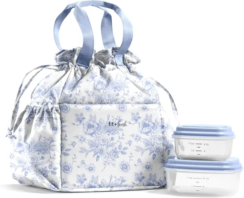 Vista 19 de Fit & Fresh Cromwell Bolsa de Almuerzo con Cordón para Mujeres, Juego Completo de Almuerzo con 2 Contenedores, Resistente a las Manchas, Resistente