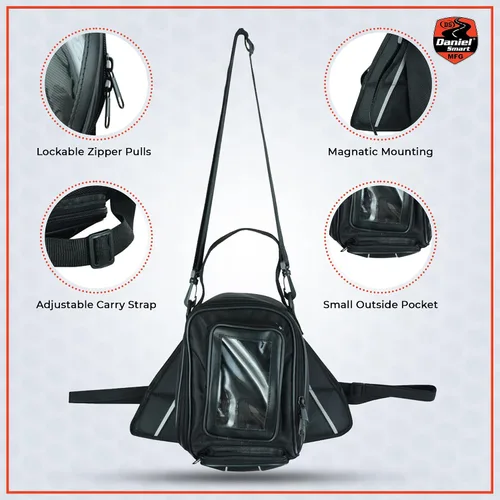 Vista 6 de Daniel Smart - Bolsa de tanque para motocicleta con bolsillo compatible con pantalla táctil, resistente al agua, bolsa magnética para teléfono