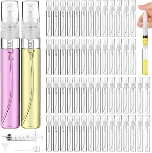 Vista 9 de 60 mini botellas de atomizador, botella de plástico transparente portátil, atomizador de perfume recargable de niebla fina vacía, recipientes