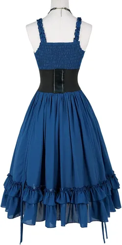Vista 3 de Steampunk Victoria - Vestido largo para mujer, color liso, con tirantes