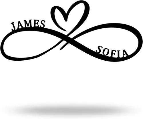 Vista 6 de Letrero de metal personalizado para boda, nombre y fecha de pareja con diseño de corazón infinito, decoración de pared única y aniversario, regalo