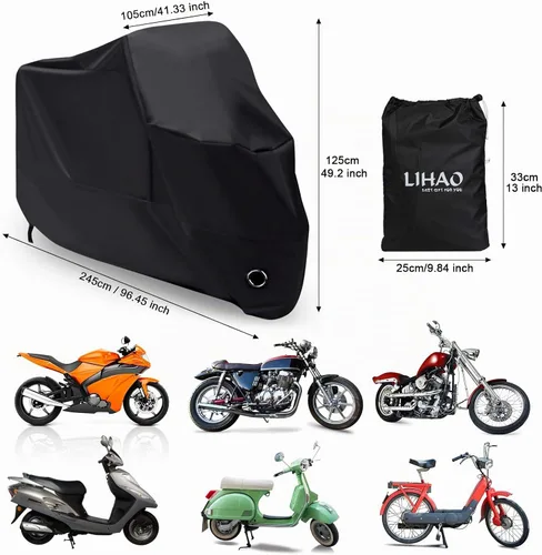 Vista 2 de LIHAO Cubierta impermeable para motocicleta 190T, cubierta de bicicleta al aire libre, color negro Rain Cover, UV Dust Protection, Elastic Hem