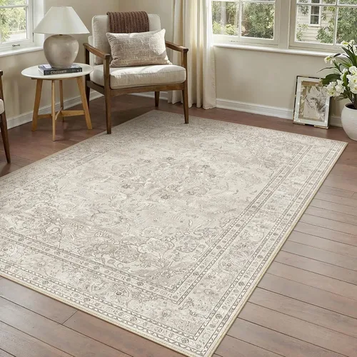 Vista 13 de PureCozy Alfombra de área beige de 2 x 3 pulgadas, lavable, vintage, pequeña, para entrada, cocina, suave, retro, floral, de pelo bajo, tapete