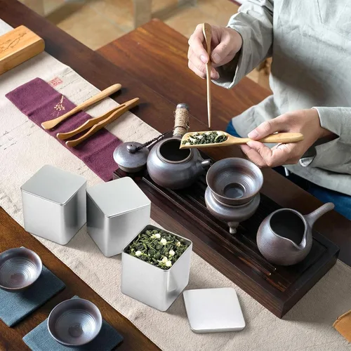 Vista 7 de Suclain - 50 latas de té de metal con tapa hermética para té suelto, color plateado, 8 onzas líquidas Plata