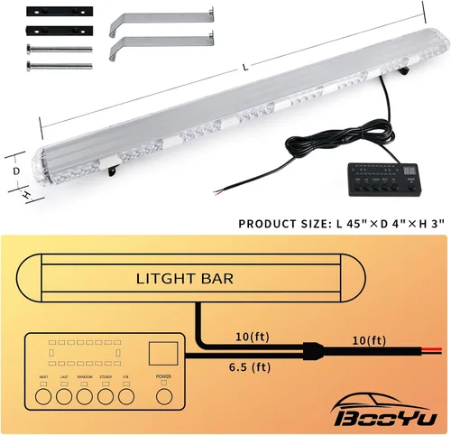 Vista 7 de Barra de Luces Estroboscópicas de Emergencia para Asesor de Tráfico de Techo de 45 Pulgadas, Color Ámbar/Blanco, con Controlador, Luz Intermitente