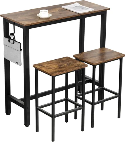 Vista 14 de Finnhomy Juego de mesa de bar, mesa de pub de 39.3 pulgadas, mesa rectangular de altura de barra, mesa de bar con taburetes, juego de mesa de cocina