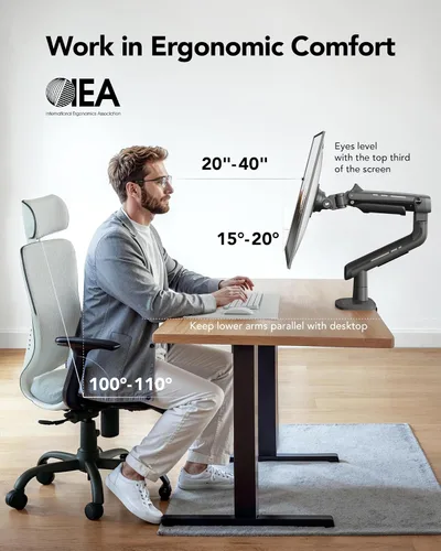 Vista 2 de HUANUO TitanLift - Brazo de monitor resistente para pantallas de hasta 49 pulgadas, soporta 44 libras, soporte de monitor de pantalla ultra ancha