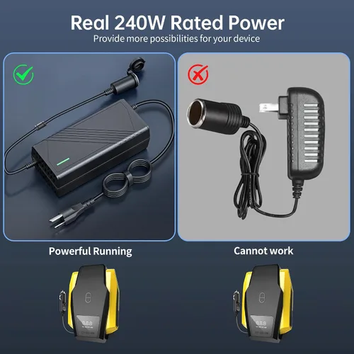 Vista 3 de Convertidor C20 de CA a CC actualizado de 20A/240W/11.61FT/110V-240V a 12V Adaptador de corriente para coche, adaptador de enchufe de encendedor