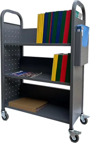 Vista 10 de Workington Carrito de libros con 3 estantes planos, carrito de libros de biblioteca con ruedas giratorias bloqueables 3001, verde manzana Manzana