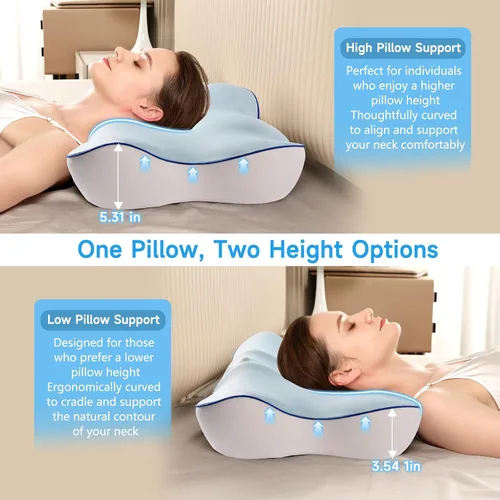 Vista 6 de jiaao Almohada cervical para cuello y hombro, almohada cervical ajustable de espuma viscoelástica para aliviar el dolor de dormir, almohadas