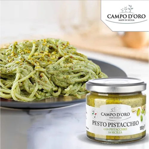 Vista 7 de CAMPO D'ORO - Pesto de pistacho, sin azúcar, pasta, pesto siciliano, 6.35 oz