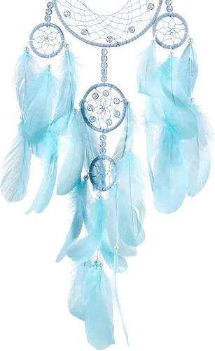Vista 5 de Atrapasueños suaves, plumas de ganso azul aguamarina con multianillo, perla de lujo, hecho a mano, gran atrapasueños para dormitorio, atrapasueños