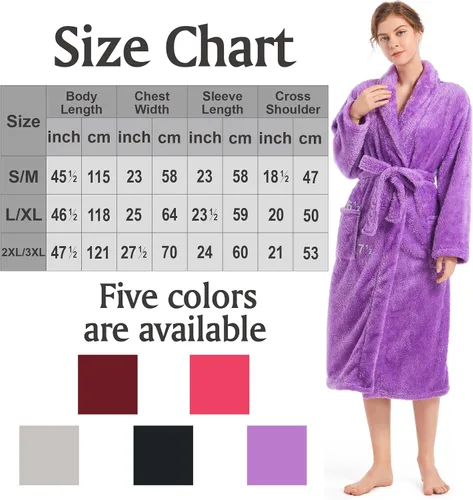Vista 6 de Inner Wish Womens Plush Fleece Robe, Cozy Warm Bathrobe Fuzzy Female Spa Robe With Pockets