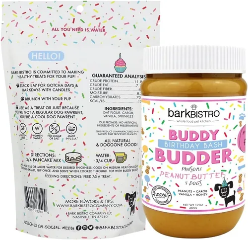 Vista 2 de BUDDY BUDDER Panqueques de cumpleaños de Bash Pooch - Regalo divertido, brunch con tu cachorro, o apilarlos para cumpleaños de perro con vela, 100%