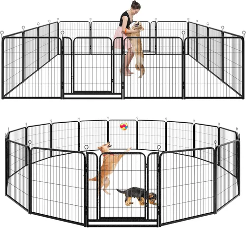 Vista 16 de Kfvigoho Corralito para perros para exteriores, extra ancho, 12 paneles de valla resistente para perros, 32 pulgadas de altura, antioxidante