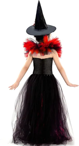 Vista 5 de Camlinbo Halloween Witch Dress with Hat for Girls Dress Up Party Halloween Witch Costumes for Girls 3-10 Years
