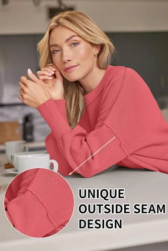 Vista 122 de Lillusory - Suéter extragrande con mangas de murciélago y cuello redondo para mujer, prenda moderna de otoño de tejido de punto sin botones