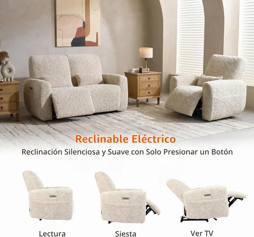 Vista 5 de EONIX Silla reclinable de pared Zero Clearance, tela de felpa prémium Beige