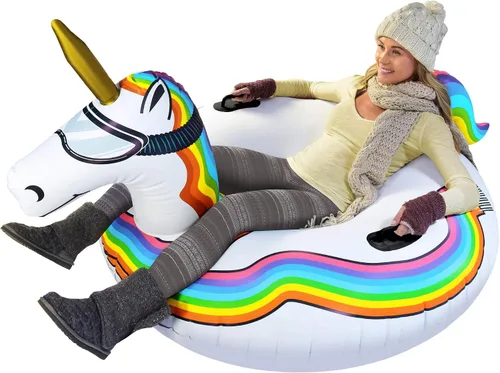 Vista 7 de GoFloats Winter Snow Tubes - Choose from Unicorn, Disney's Frozen, Ice Dragon, Polar Bear, Penguin, Flamingo - Inflatable Sled for Kids and Adults