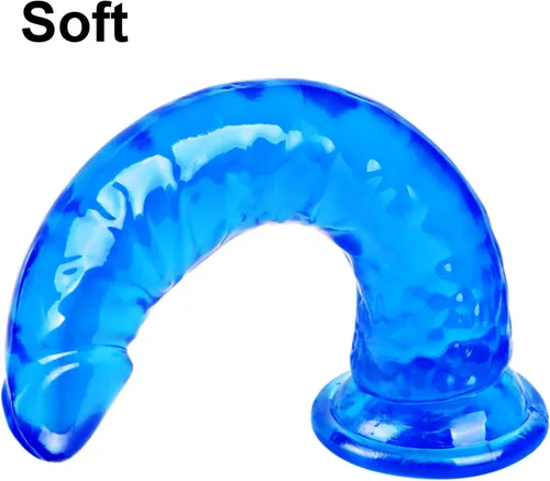 Vista 5 de Juego de consolador realista azul de 3 tamaños (pequeño, grande, extra grande) consolador de succión TPE, placer anal y vaginal, compatible
