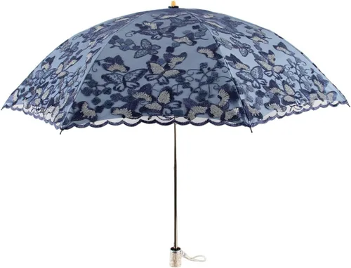 Vista 119 de Honeystore Sombrilla bordada con flor 3D plegable UV con encaje clásico