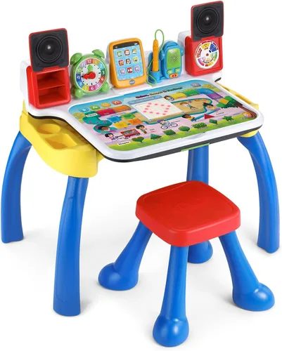 Vista 2 de VTech Escritorio de actividades Deluxe para explorar y escribir (embalaje sin frustraciones), Azul