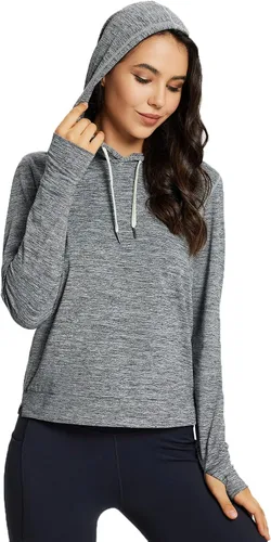 Vista 2 de BALEAF Sudaderas con capucha para correr para mujer, camisetas deportivas ligeras con agujeros para el pulgar
