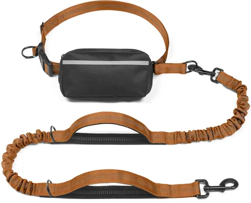 Vista 17 de iYoShop Correa de perro manos libres con bolsa con cierre, dobles asas acolchadas y elástica duradera para caminar, trotar y correr con tu perro