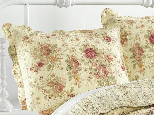 Vista 2 de Finely Stitched Chic Shabby Romantic Rose - Juego de edredón de algodón, tamaño King, incluye correas para sábanas