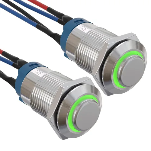 Vista 14 de APIELE Interruptor de botón de bloqueo de 0.472 in SPST pre-cableado de 5.906 in de cabeza redonda alta aleación de aluminio 1NO 1 normalmente