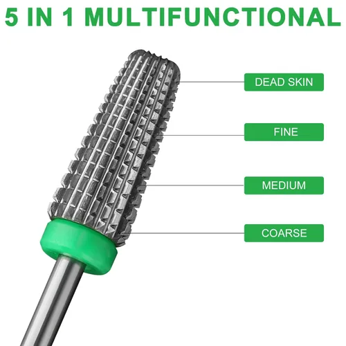 Vista 3 de Brocas de uñas 5 en 1, brocas profesionales de carburo de tungsteno de 3/32 pulgadas, adecuadas para manicura, pedicura, cutícula, esmalte de gel