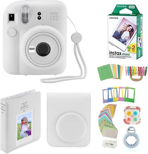 Vista 9 de Fujifilm Cámara instantánea Instax Mini 12 con funda, 20 impresiones de Fujifilm (rosa flor), calcomanías decorativas, marcos, álbum de fotos y más