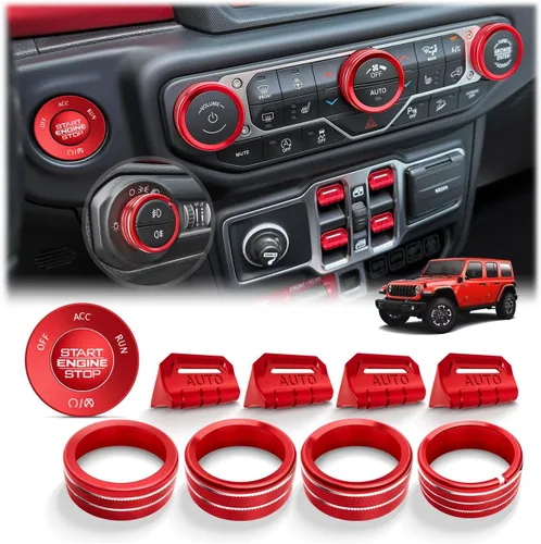 Vista 16 de Wrangler JL/JLU y Gladiator JT 2018-2026 - Accesorios de aluminio para botón de arranque, CA, volumen de audio, faros delanteros e interruptores