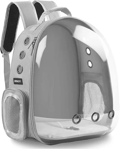 Vista 9 de Mochila para llevar a tu mascota (gatos, perros, conejos, etc.), aprobada por aerolíneas, mochila transparente con cápsula y ventilación