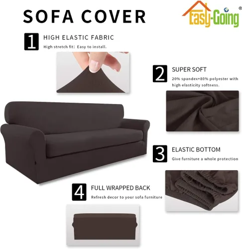 Vista 4 de Easy-Going - Funda elástica de microfibra de 2 piezas para sofá, funda suave de elastano, lavable, parte inferior elástica, protector para muebles