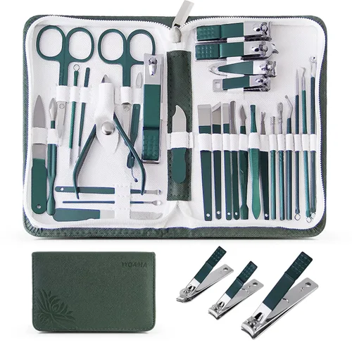 Vista 14 de WOAMA - Juego de manicura de 30 piezas y kit de pedicura, juego profesional de cortaúñas de acero inoxidable, kit de manicura y uñas para mujeres