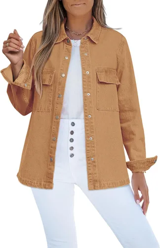 Vista 21 de Luvamia - Chaquetas de mezclilla para mujer 2025, moda de otoño, chaqueta de gran tamaño, abotonada, de mezclilla, chaqueta estilo western con azul