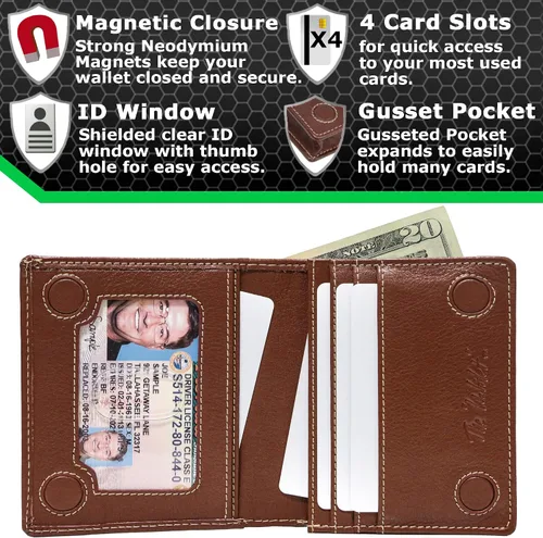 Vista 6 de ID Stronghold Waltlet - Cartera plegable con bloqueo RFID para hombres con cierre magnético Marrón Minimalista